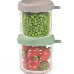 Béaba Lot de 2 pots de conservation en verre gris et vert d'eau