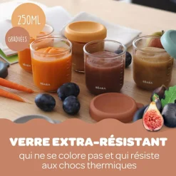 Béaba Lot de 4 pots de conservation en verre multicolore (250 ml)