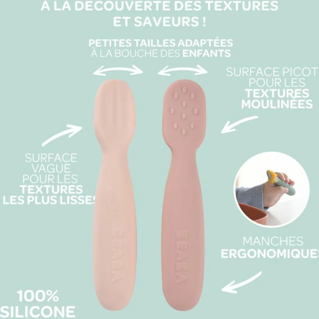 Béaba Lot de 2 précuillères en silicone Barbe à papa et Guimauve
