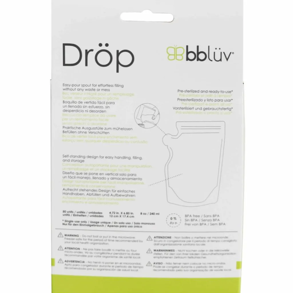 BBLUV Lot de 50 sacs de conservation du lait maternel Dröp