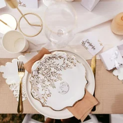 Arty Fêtes Factory Lot de 16 serviettes Jolis Brins blanches et or