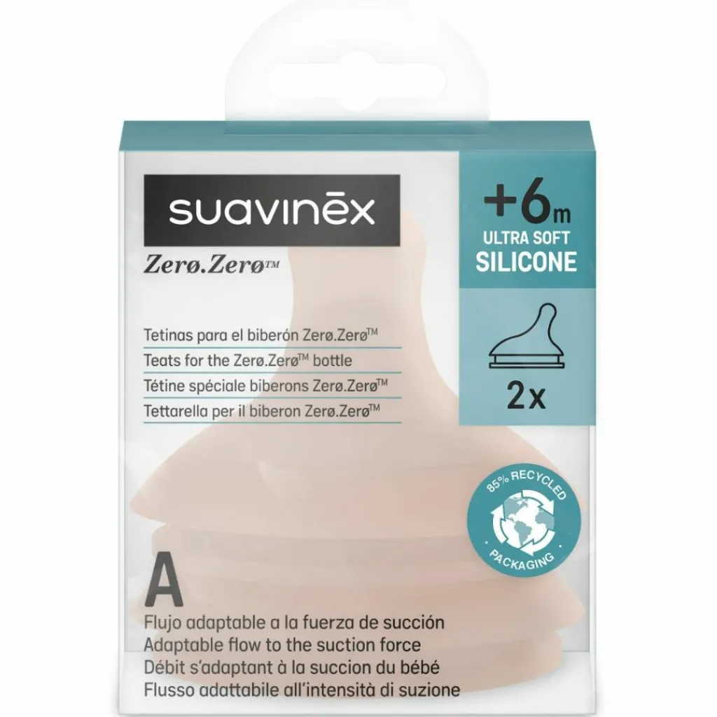 Suavinex Lot de 2 tétines anti-colique pour biberon Zerø.Zerø - Allaitement - A Medium
