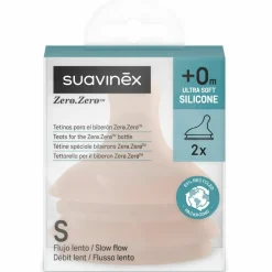 Suavinex Lot de 2 tétines anti-colique pour biberon Zerø.Zerø Débit Lent - S Medium
