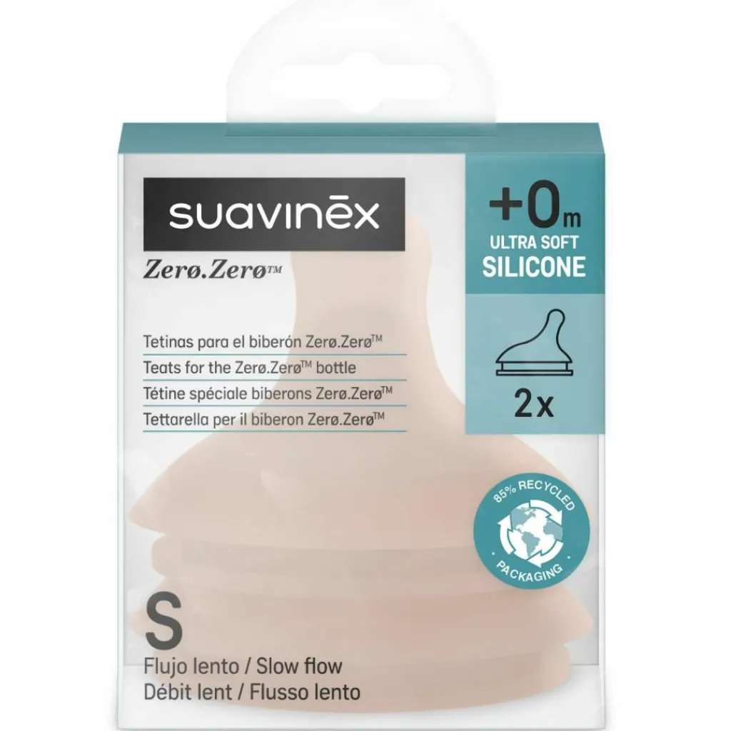 Suavinex Lot de 2 tétines anti-colique pour biberon Zerø.Zerø Débit Lent - S Medium