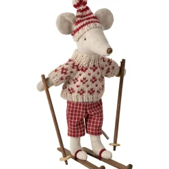 Outlet Maman Souris en hiver et sa paire de skis Rouge Figurines De Jeu