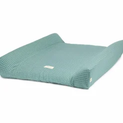 Nobodinoz Matelas à langer Stories Édition limitée Teal cream grid