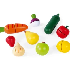 Discount Maxi set de fruits et légumes en bois à découper Dînette Et Aliments Factices