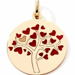 Enfant Baby bijoux Médaille Arbre de vie Cœur Rouge (or jaune 375°)