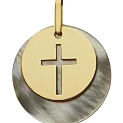 New Médaille Croix ajourée et nacre (or jaune 375°) Médaille Religieuse