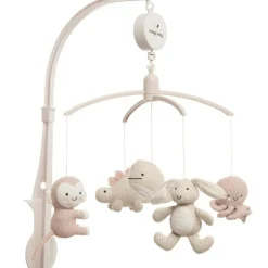 New Mobile musical Animals vieux rose-warm linen Mobile Bébé