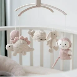 New Mobile musical Animals vieux rose-warm linen Mobile Bébé
