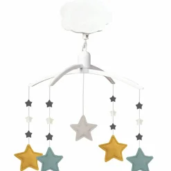 Sale Mobile musical en lin étoile vert céladon et curry Mobile Bébé