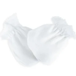 Trois Kilos Sept Moufles de naissance en coton blanches