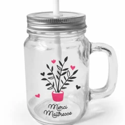 Les Griottes Mug en verre à emporter avec paille Merci Maîtresse