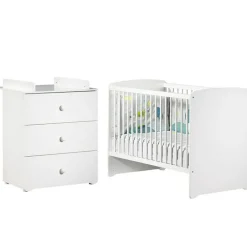 Baby Price Pack duo lit bébé têtes panneaux blanc et commode à langer blancs New Basic
