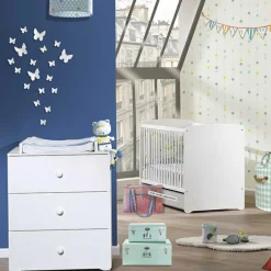 Baby Price Pack duo lit bébé têtes panneaux blanc et commode à langer blancs New Basic