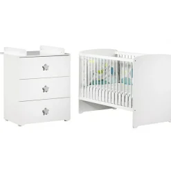 Hot Pack duo lit bébé têtes panneaux blanc et commode à langer étoile New Basic Chambre Complète Bébé