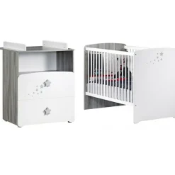 Sale Pack duo lit bébé têtes panneaux et commode à langer New Nao Chambre Complète Bébé