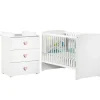 Baby Price Pack duo lit bébé têtes panneaux blanc et commode à langer coeur rose New Basic