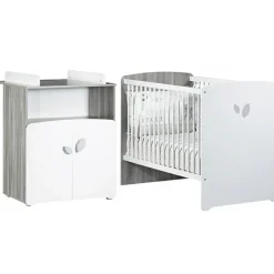 Pack duo lit bébé têtes panneaux et commode à langer New Leaf Chambre Complète Bébé