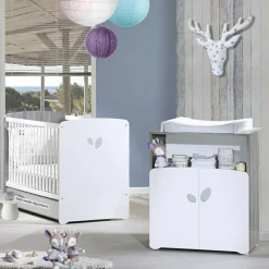Pack duo lit bébé têtes panneaux et commode à langer New Leaf Chambre Complète Bébé