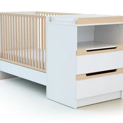 Discount Pack duo lit bébé évolutif et commode à langer en bois de hêtre verni Carrousel blanc Chambre Complète Bébé