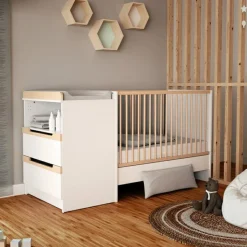 Discount Pack duo lit bébé évolutif et commode à langer en bois de hêtre verni Carrousel blanc Chambre Complète Bébé
