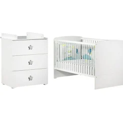 Baby Price Pack duo lit bébé évolutif Little Big Bed blanc et commode à langer étoile New Basic