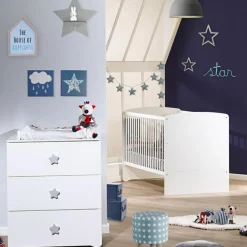 Baby Price Pack duo lit bébé évolutif Little Big Bed blanc et commode à langer étoile New Basic