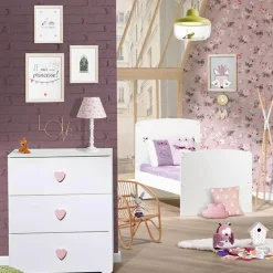 Baby Price Pack duo lit bébé évolutif Little Big Bed blanc et commode à langer coeur rose New Basic