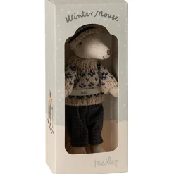 Maileg Papa Souris en hiver et sa paire de skis Bleu