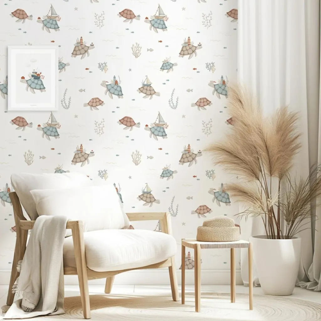 New Papier peint Balade en mer Les tortues (50 cm x 10 m) Papier Peint