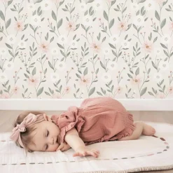 Outlet Papier peint Eclosion florale fond rose (50 cm x 10 m) Papier Peint