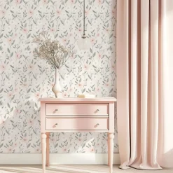 Outlet Papier peint Eclosion florale fond rose (50 cm x 10 m) Papier Peint