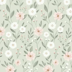 Outlet Papier peint Eclosion florale fond vert (50 cm x 10 m) Papier Peint