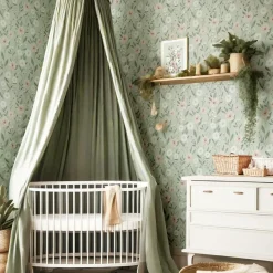 Outlet Papier peint Eclosion florale fond vert (50 cm x 10 m) Papier Peint