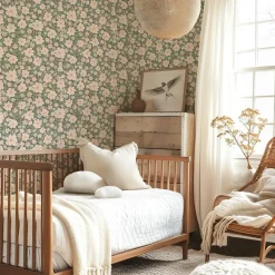 Outlet Papier peint Les fleurs fond vert foncé (50 cm x 10 m) Papier Peint