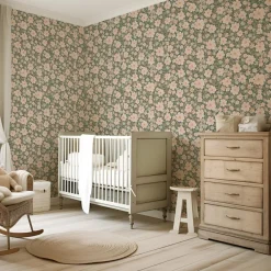 Outlet Papier peint Les fleurs fond vert foncé (50 cm x 10 m) Papier Peint