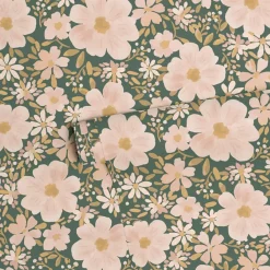 Outlet Papier peint Les fleurs fond vert foncé (50 cm x 10 m) Papier Peint