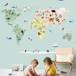 Mimi'lou Papier peint panoramique Carte du monde (250 x 200 cm)