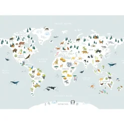 Lilipinso Papier peint panoramique carte du monde des animaux (400 x 248 cm)