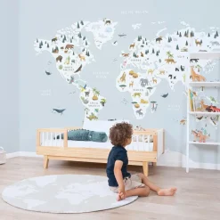 Lilipinso Papier peint panoramique carte du monde des animaux (400 x 248 cm)