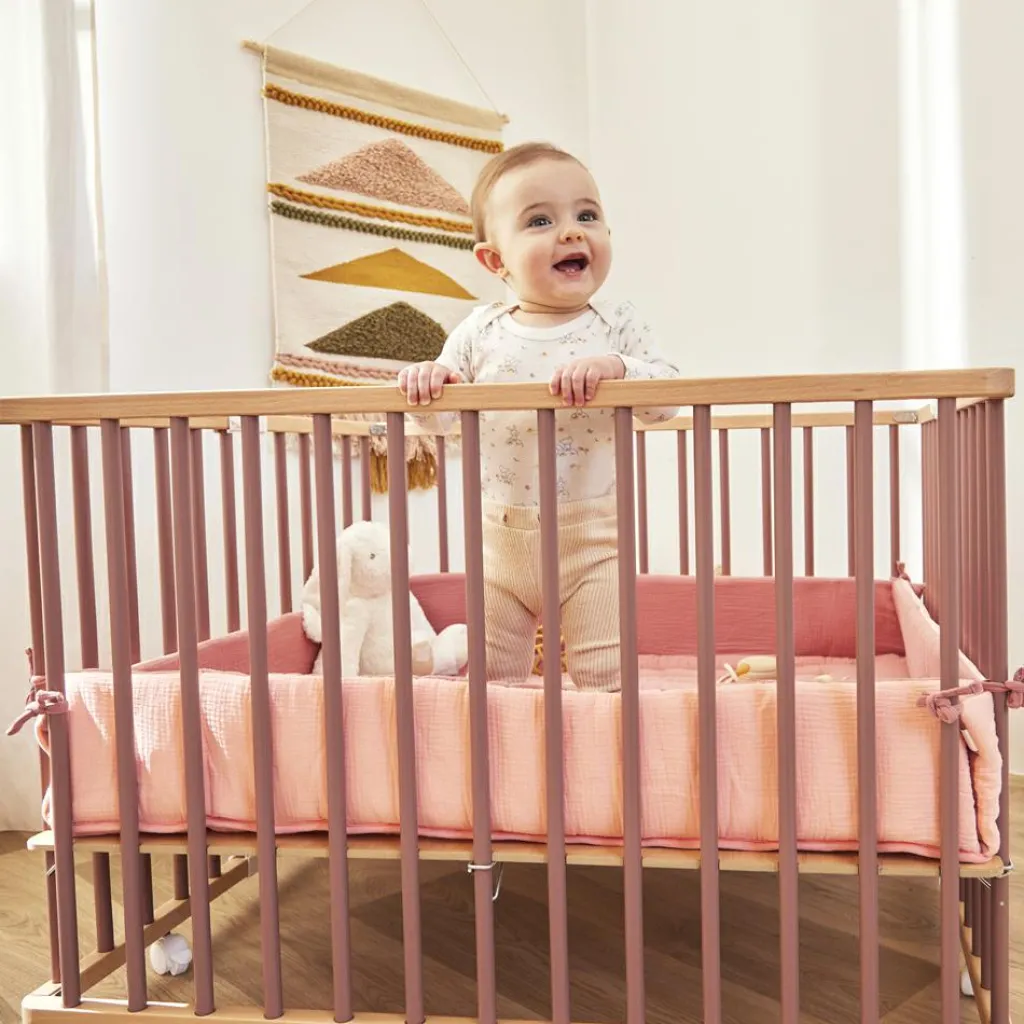 Combelle Parc pliant carré en bois Gaby hybride vieux rose