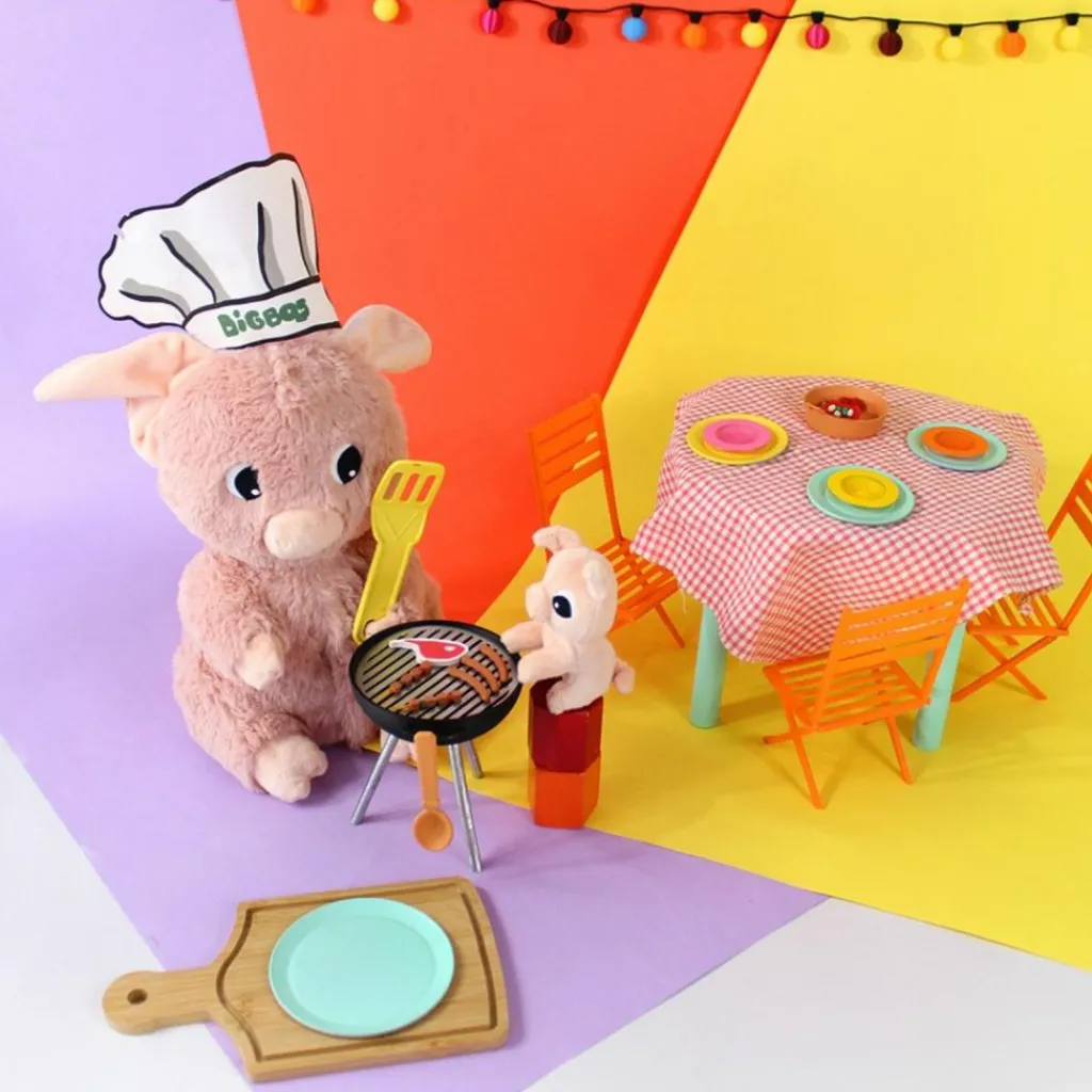 Peluche Barbekiou maman et bébé Les Ptipotos Rose (25 cm) Peluche Moyenne (20-59 Cm)