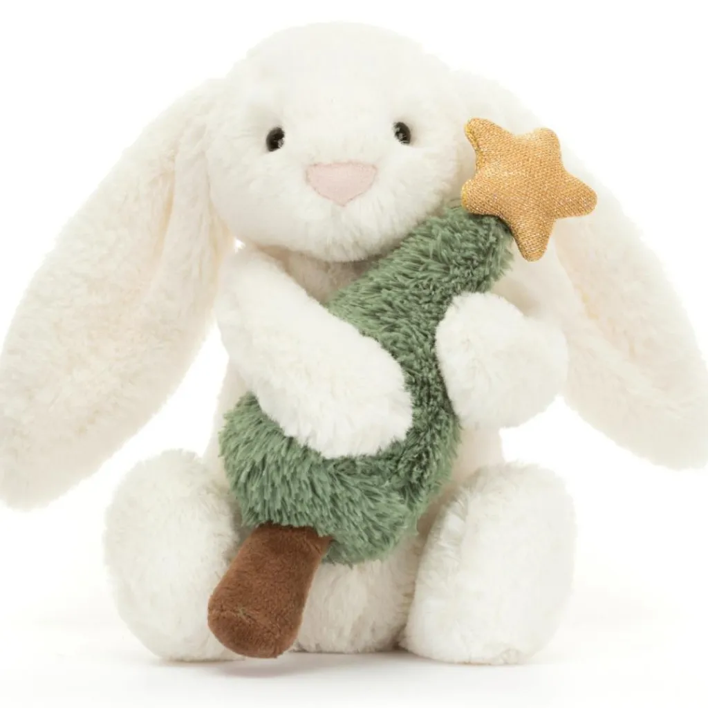Jellycat Peluche Bashful Lapin avec sapin de Noël (18 cm)