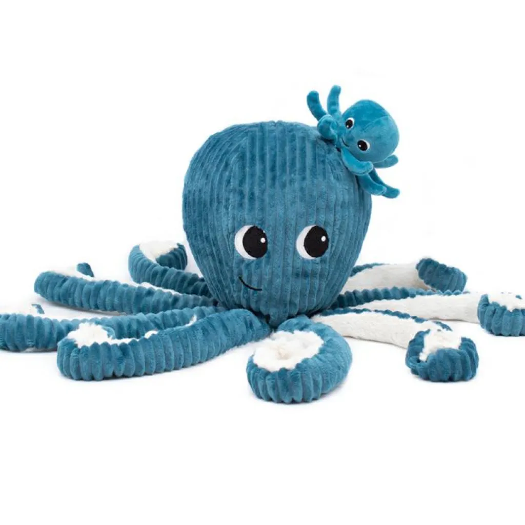 New Peluche Filou la pieuvre maman et bébé Les Ptipotos bleu Peluche Moyenne (20-59 Cm)