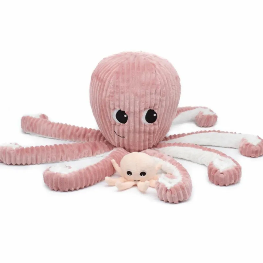 Les Déglingos Peluche Filou la pieuvre maman et bébé Les Ptipotos rose