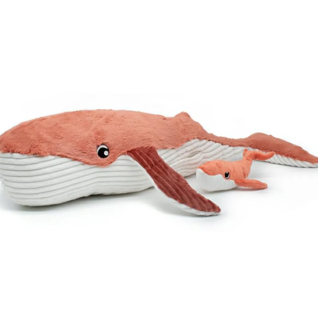 Les Déglingos Peluche Gravillou baleine maman et bébé Les Ptipotos terracotta