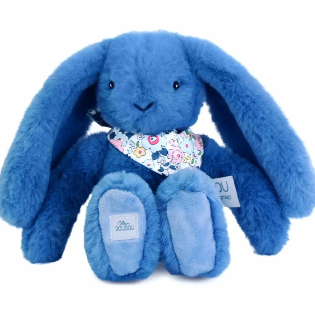 Doudou et Compagnie Peluche Lapin Fleurette Bleu (25 cm)