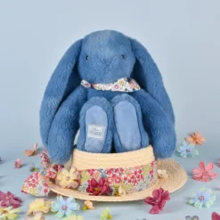 Doudou et Compagnie Peluche Lapin Fleurette Bleu (25 cm)